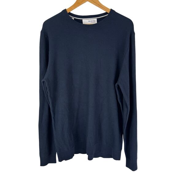 SELECTED / HOMME LONG SLEEVE KNIT CREWNECK SHIRT IN DARK SAPPHIRE NWT MEN'S XL - Picture 2 of 15